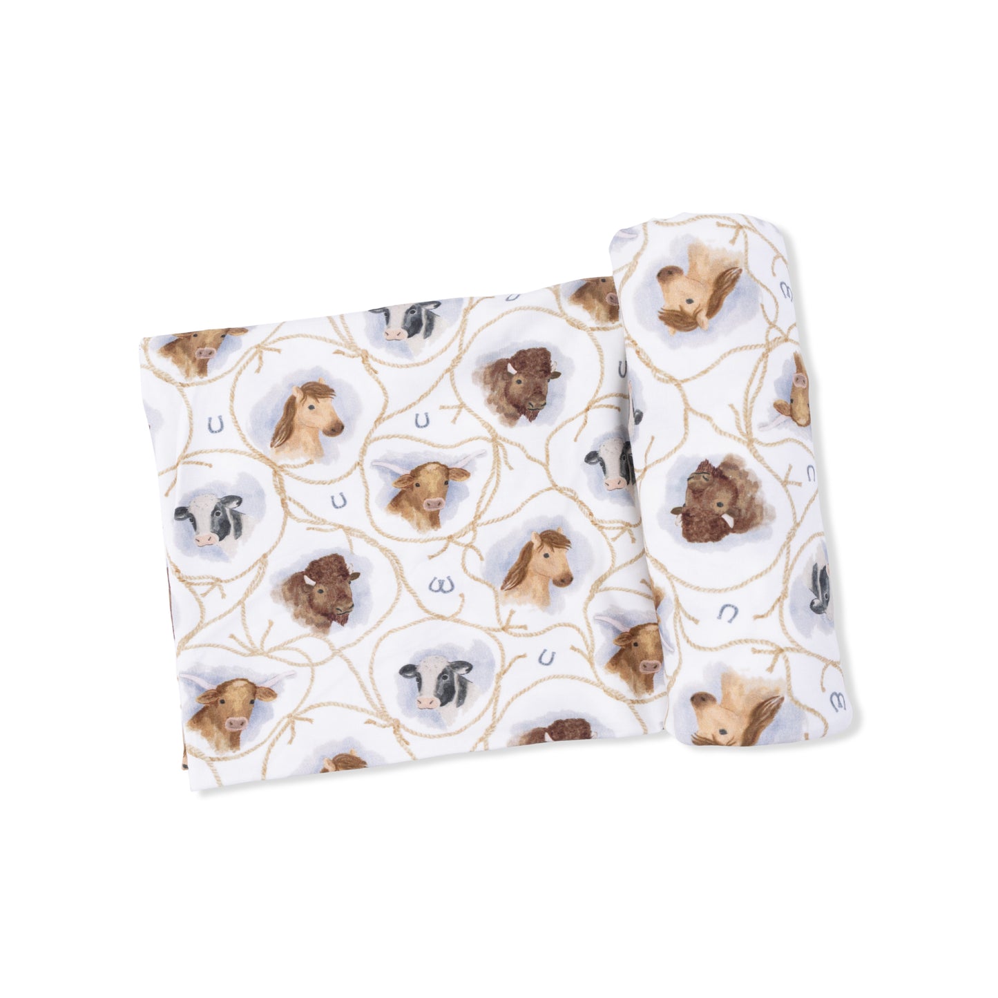 Farm animals rope cameos swaddle blanket
