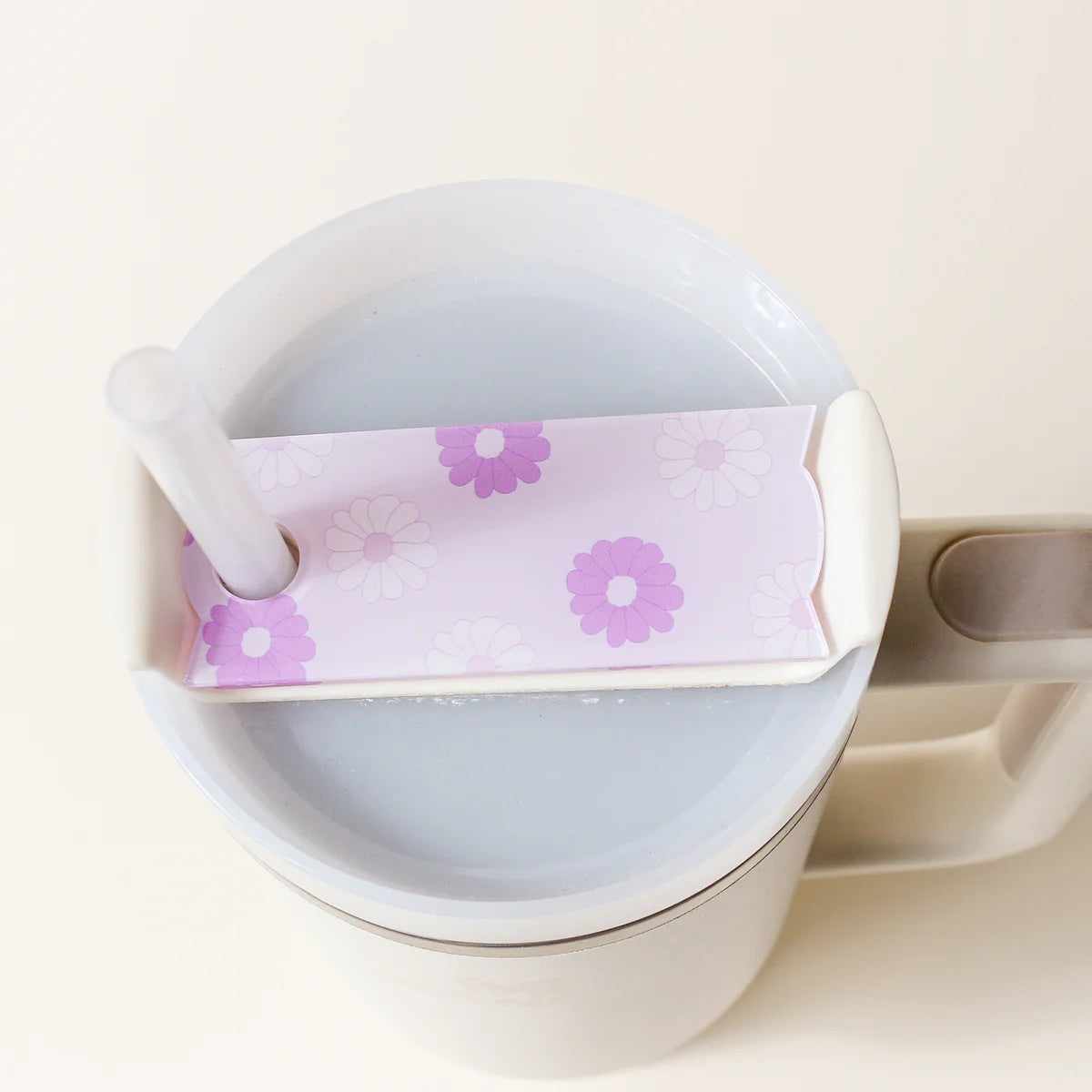 Tumbler lid tag - daisy purple