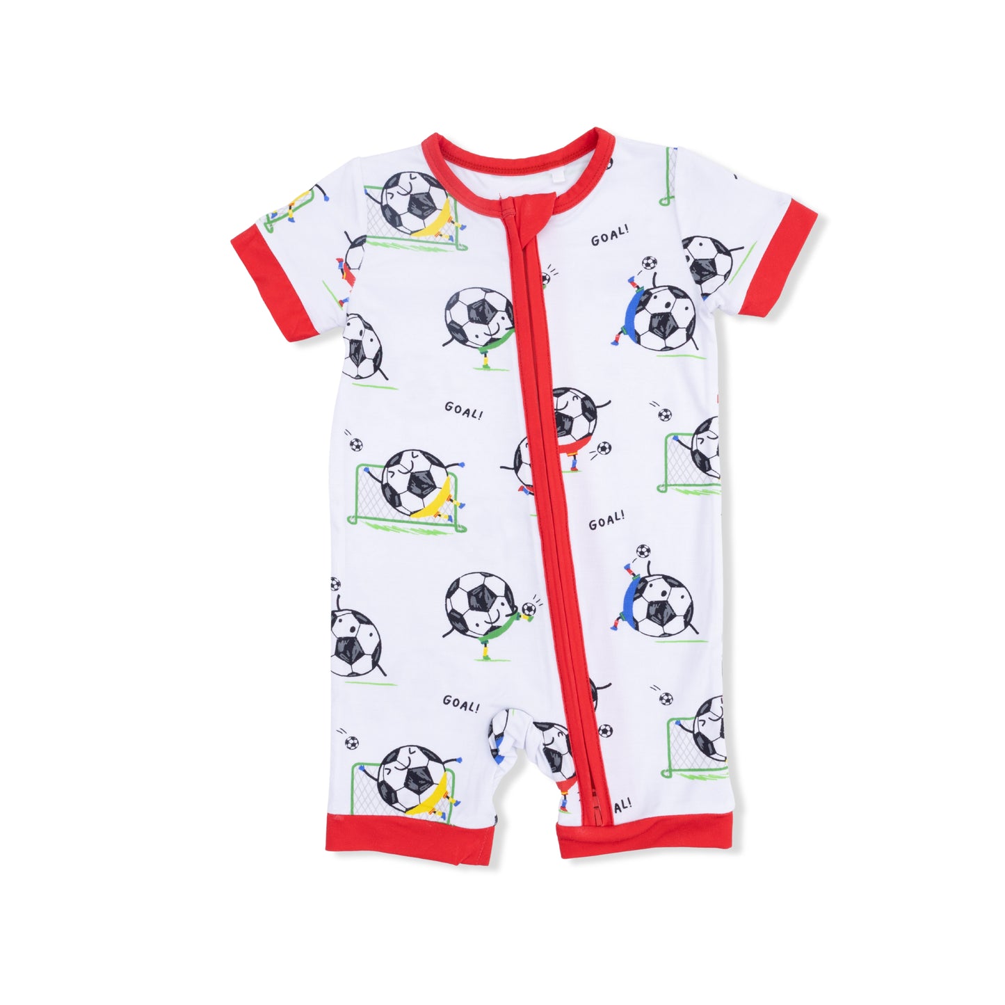Soccer balls shortie 2way zipper romper