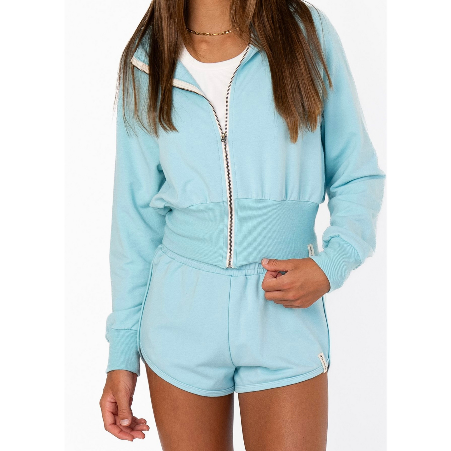French terry zip hoodie - aqua sky