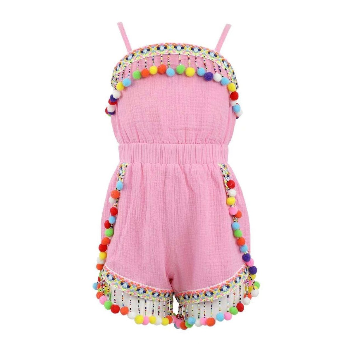 Pink rainbow pom pom romper