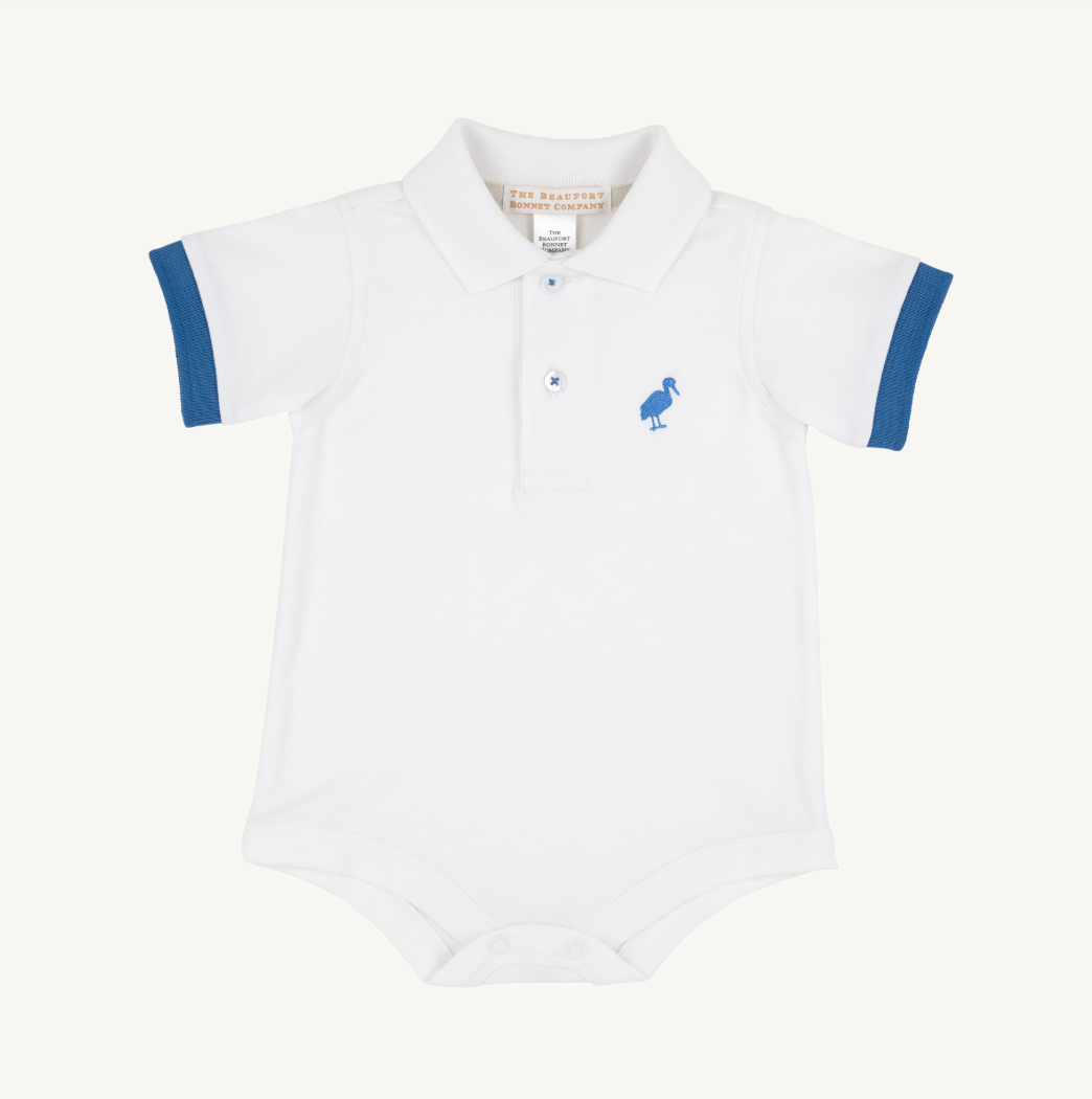 Prim and proper s/s polo onesie - wawhite/wbblue