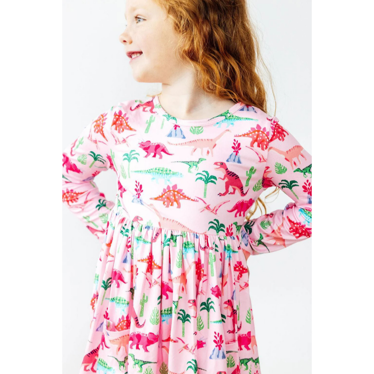 Pinkosaurus rex l/s pocket twirl dress