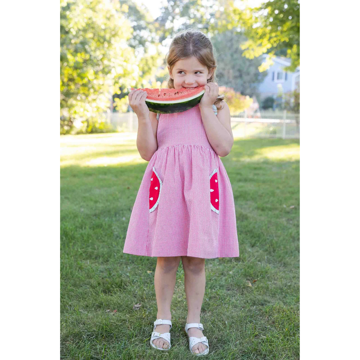 Check seersucker dress - watermelon