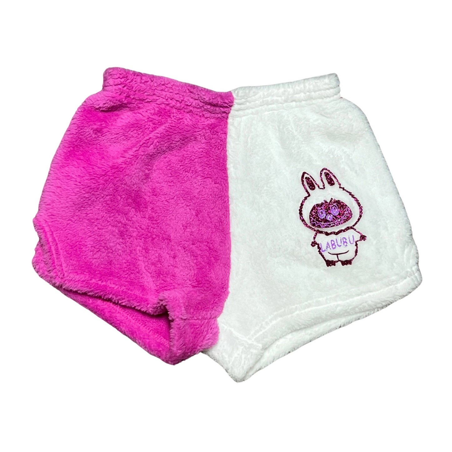 Fuzzy labubu pj shorts - white/neon fuchsia