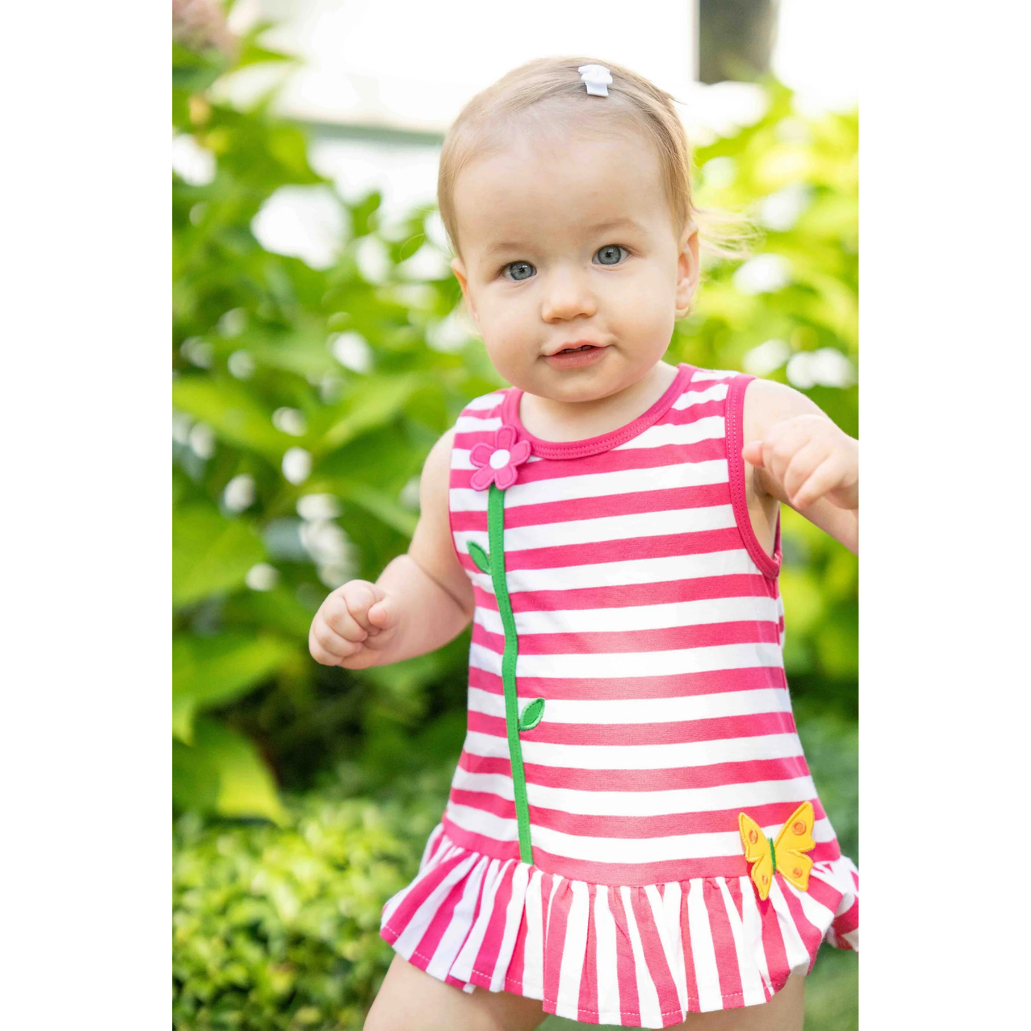 Pink stripe romper - flowers