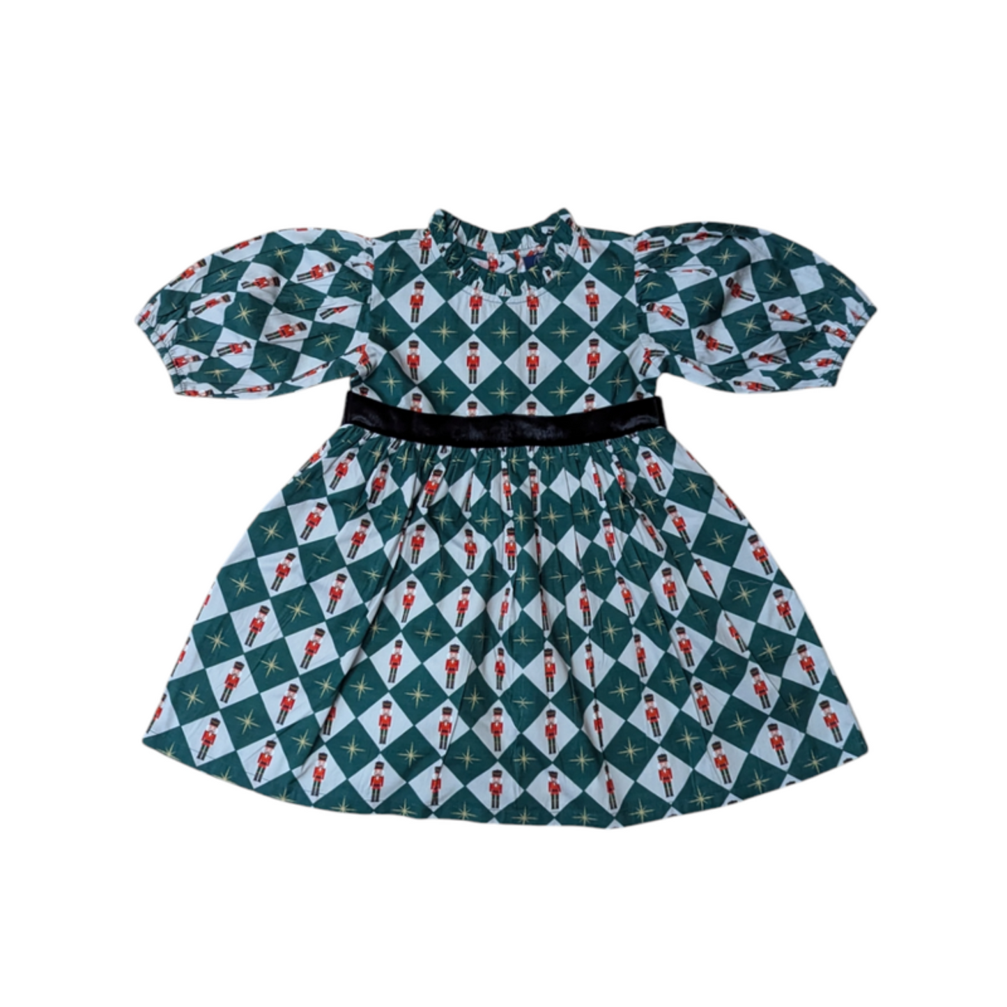 Nutcracker puff sleeve dress - green checks