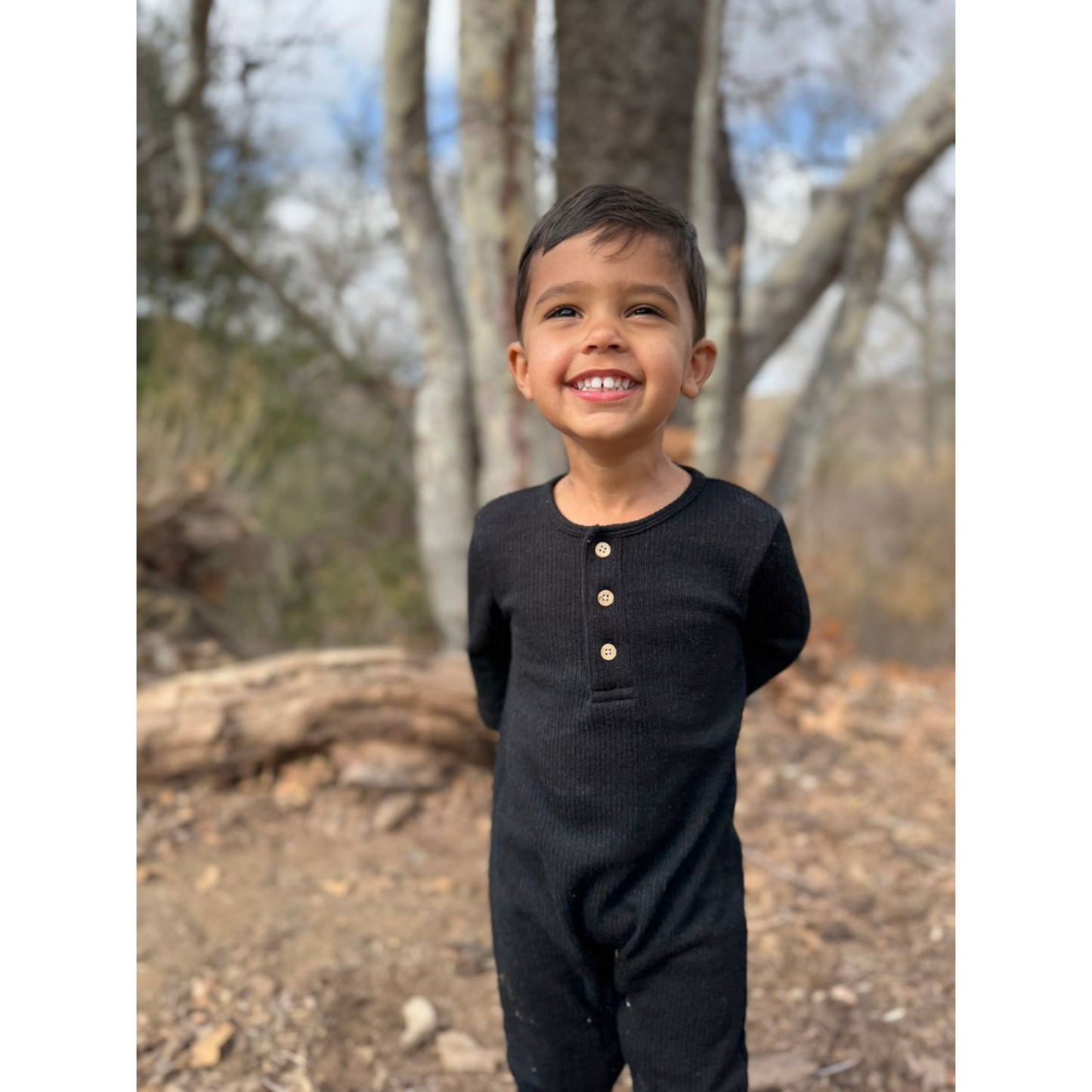 Mason ribbed henley romper - black