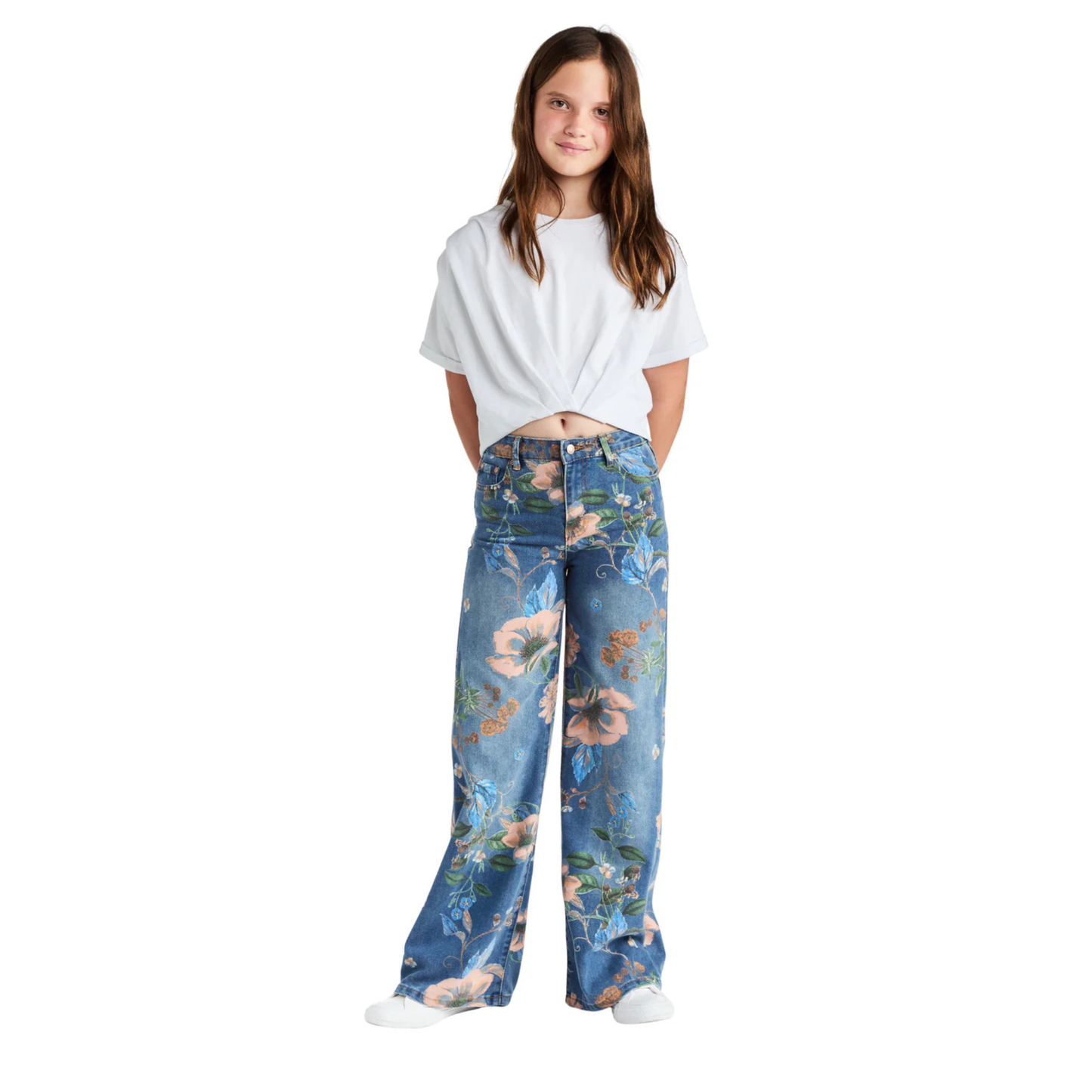 Floral print wide leg jeans - light indigo