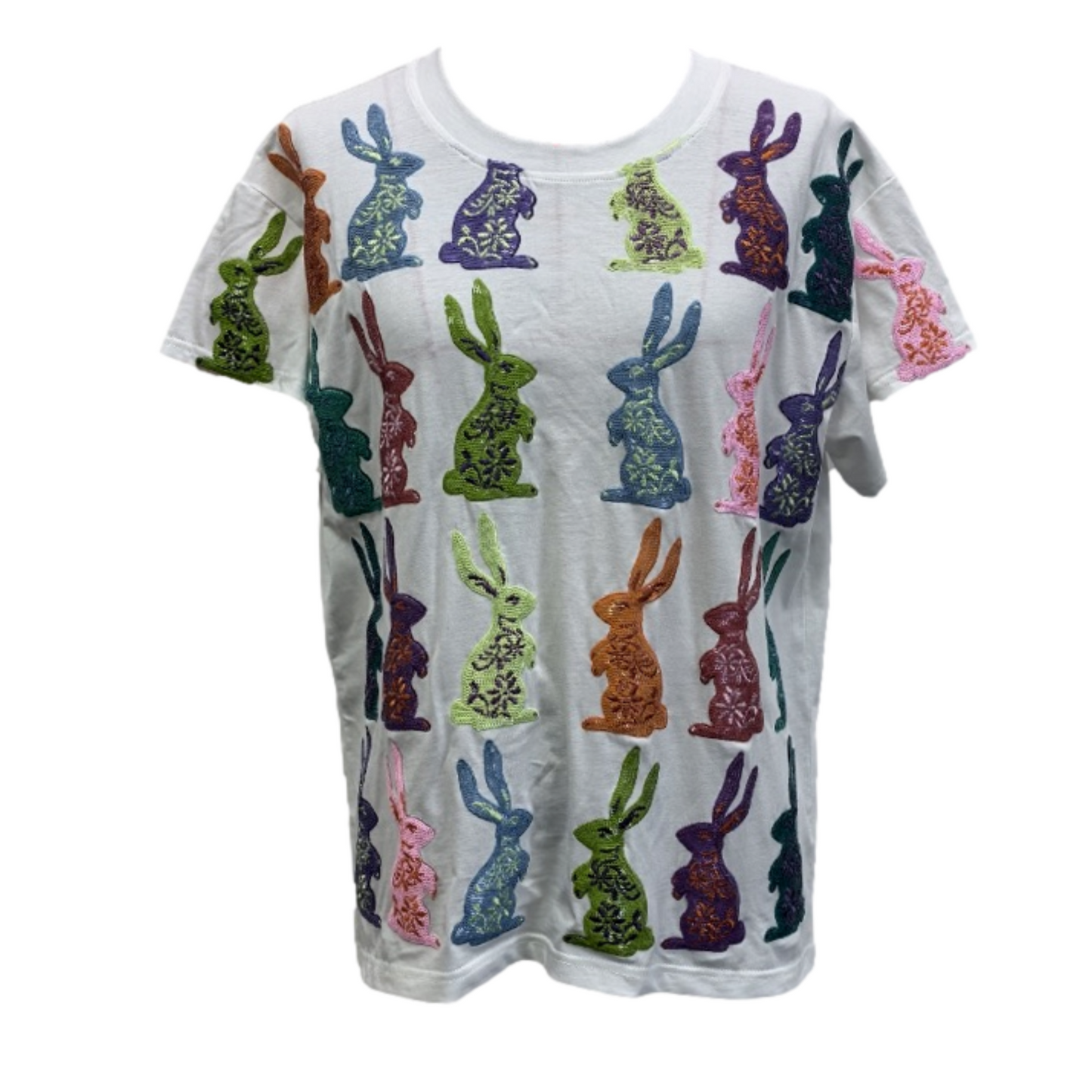 White multi Easter bunny tee
