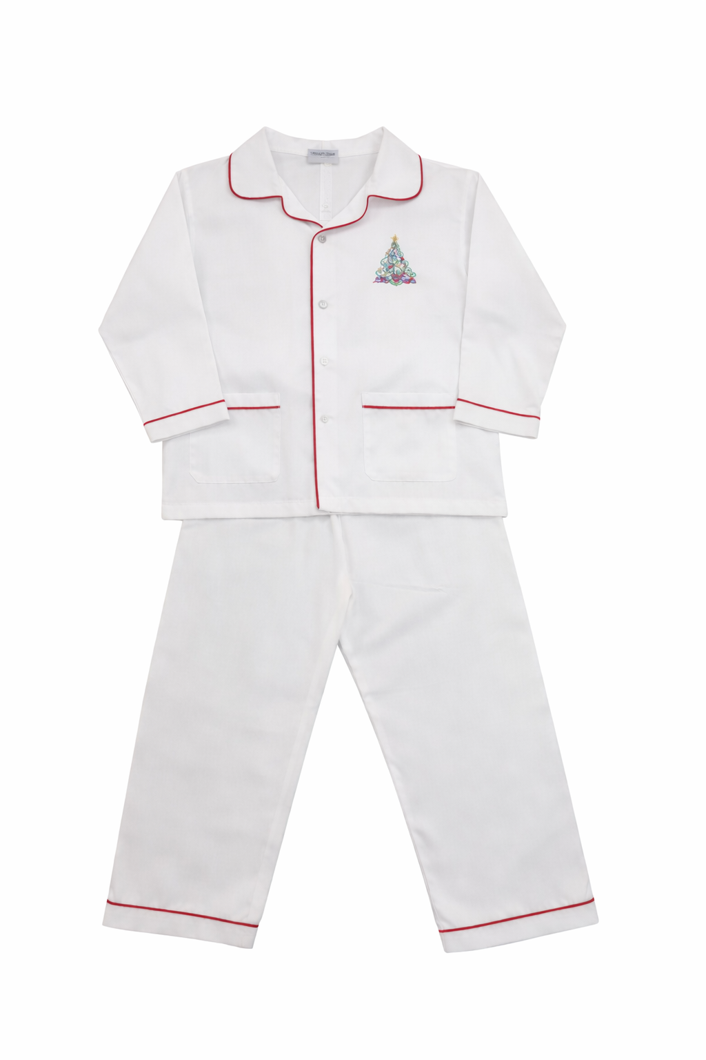 Christmas Tree Embroidered White PJ