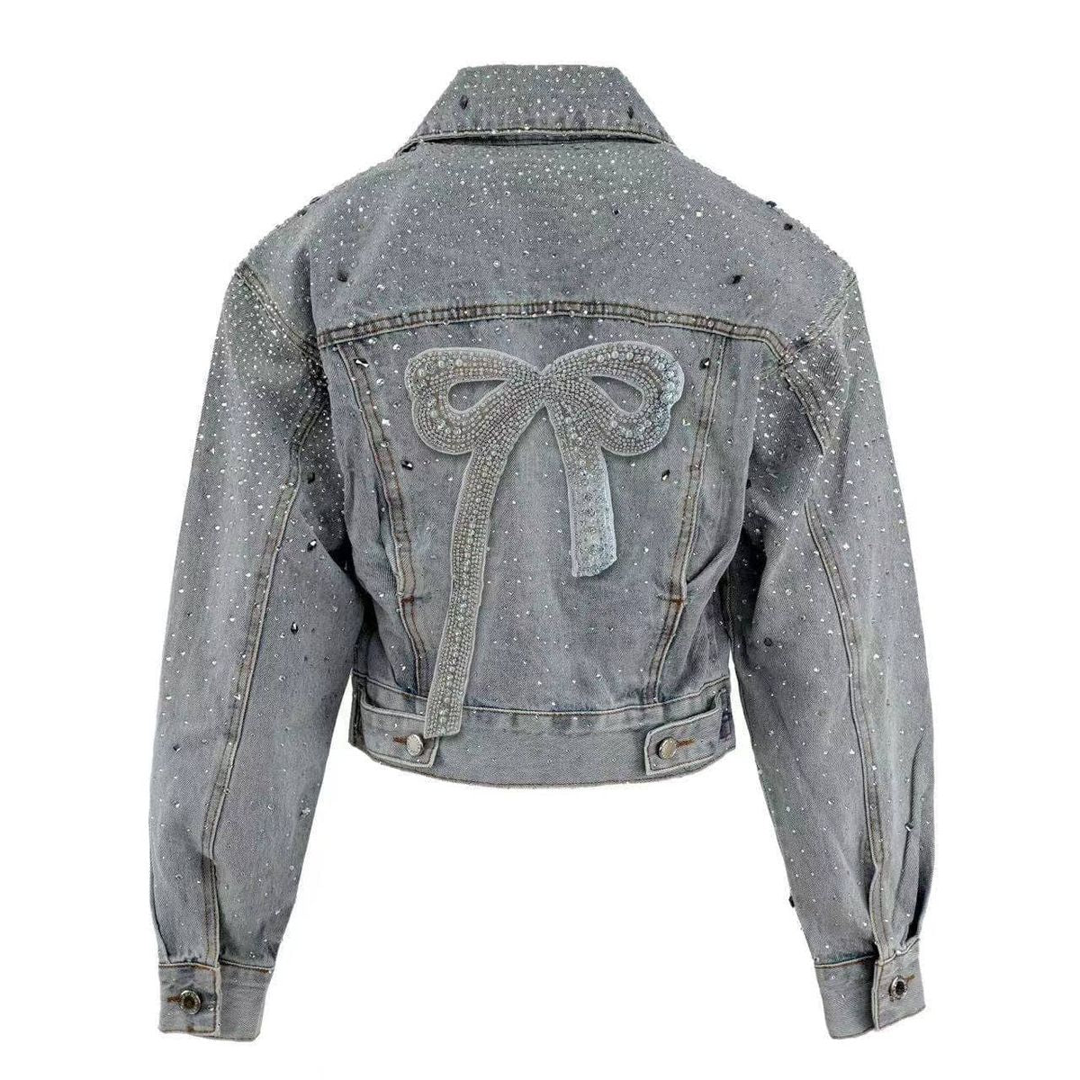 Crystal bow denim jacket