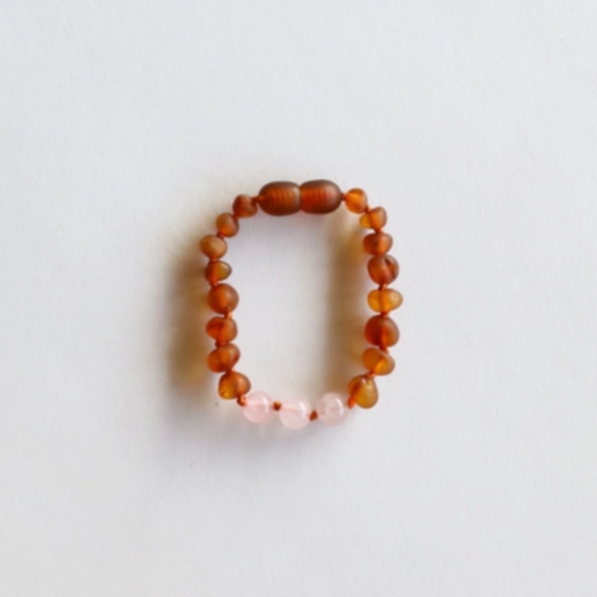 Raw Cognac Baltic Amber + Rose Quartz 5" Baby Anklet or Bracelet