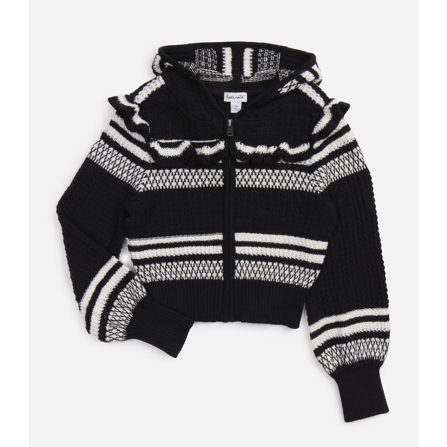 Ruffle sweater - black/white