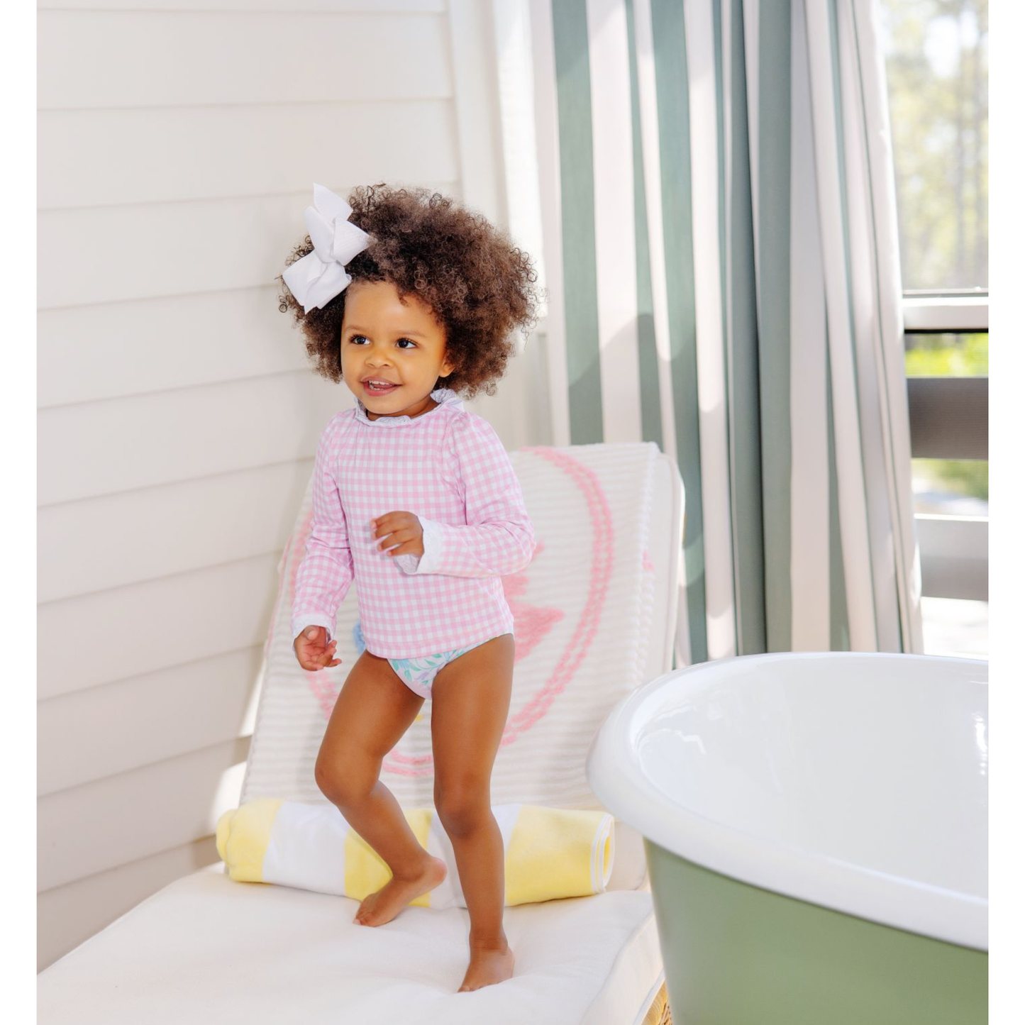 Winnie's wave spotter swim shirt - pink greenbrier gingham