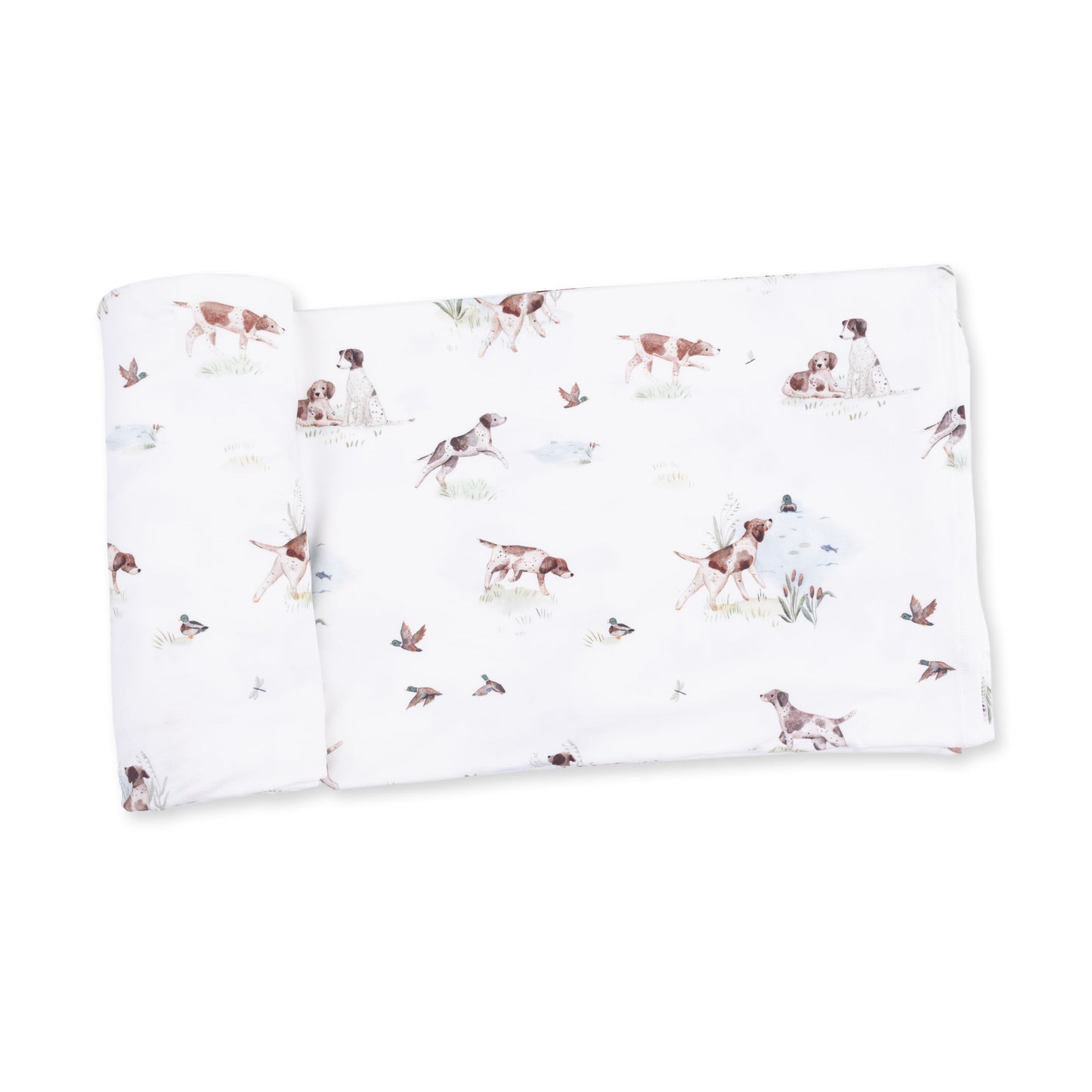 Pointer pups and duck buddies swaddle blanket