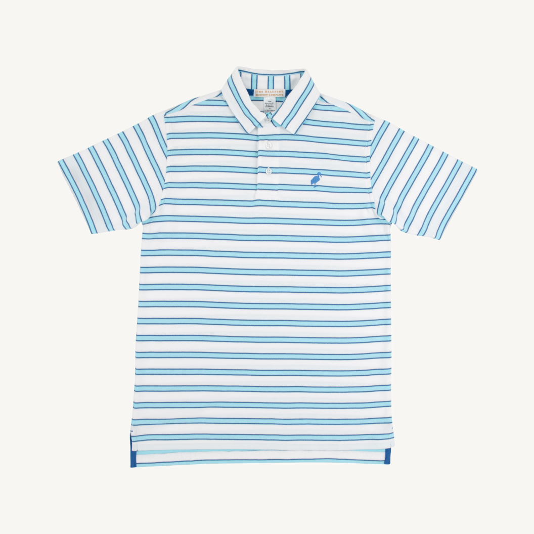 Prim and proper s/s polo - wawhite/belhaven blue stripe