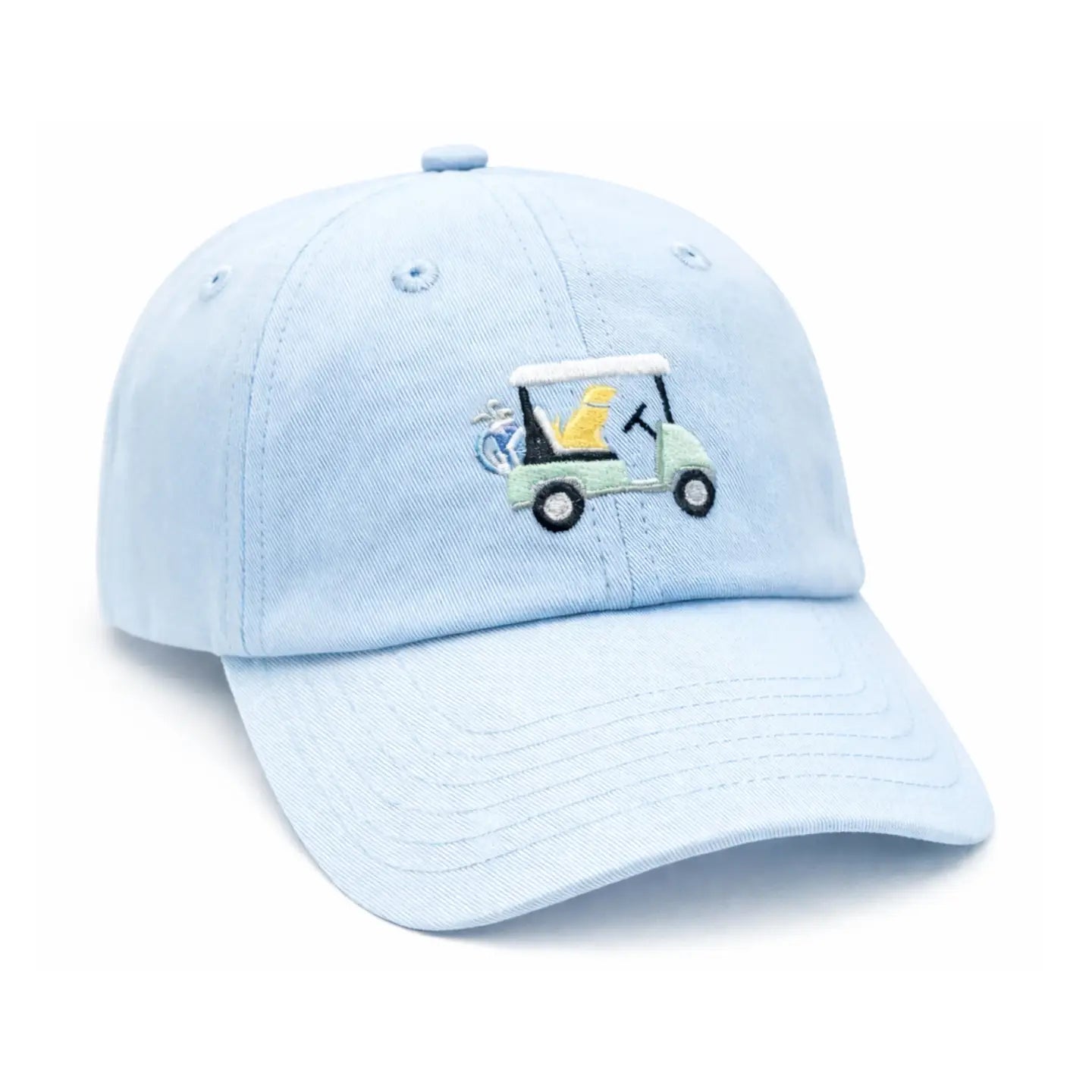 Dog in golf cart baseball hat - blue