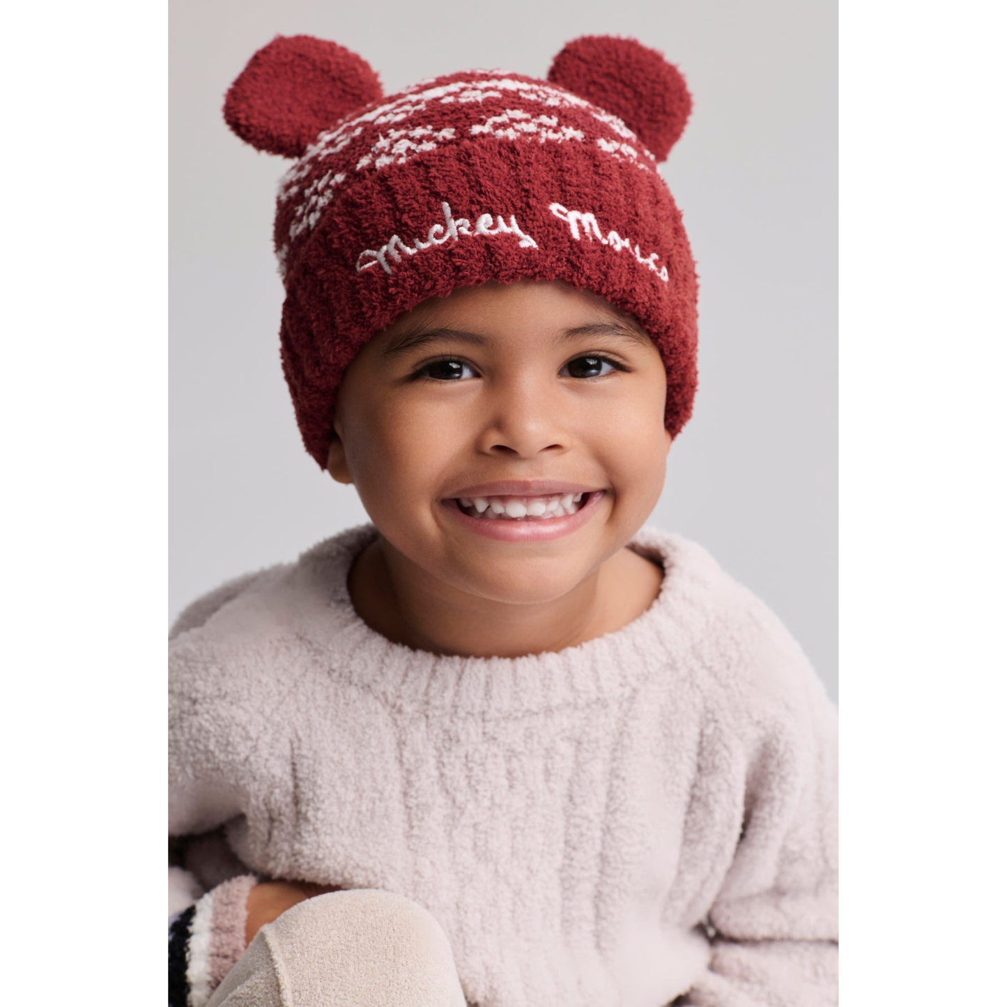 Mickey fair isle beanie - crimson/cream