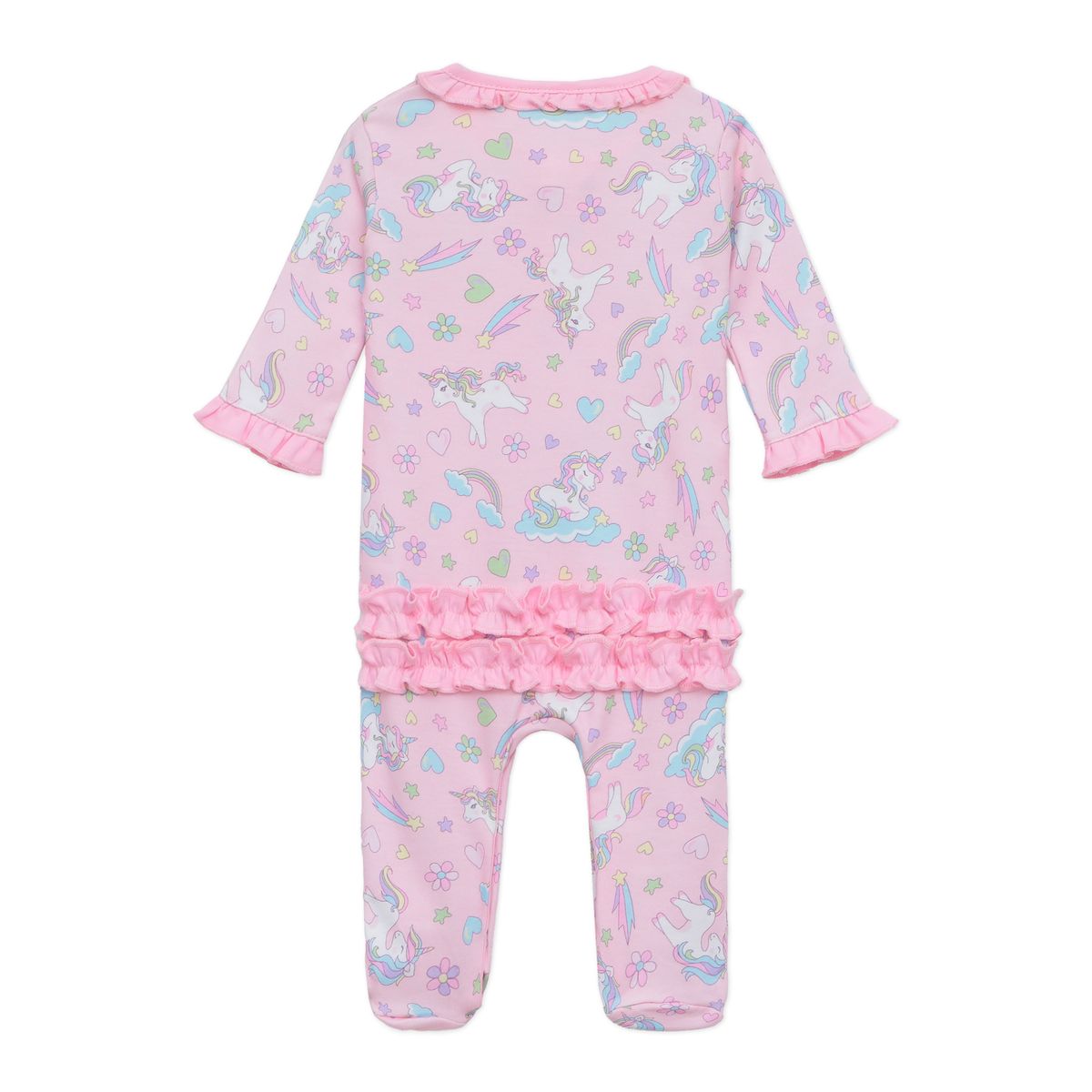 Enchanted unicorns pink ruffle footie