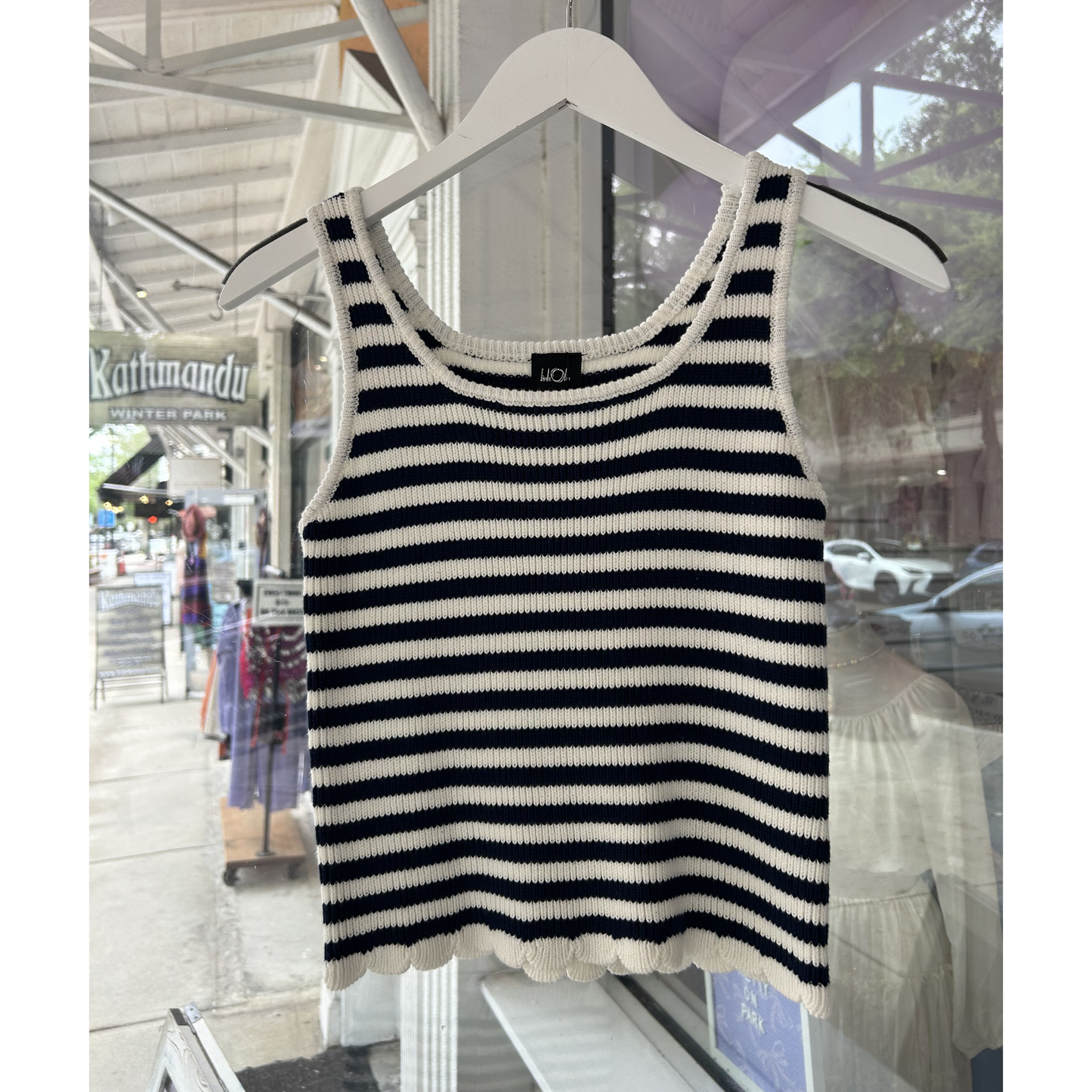 Navy stripe knit top