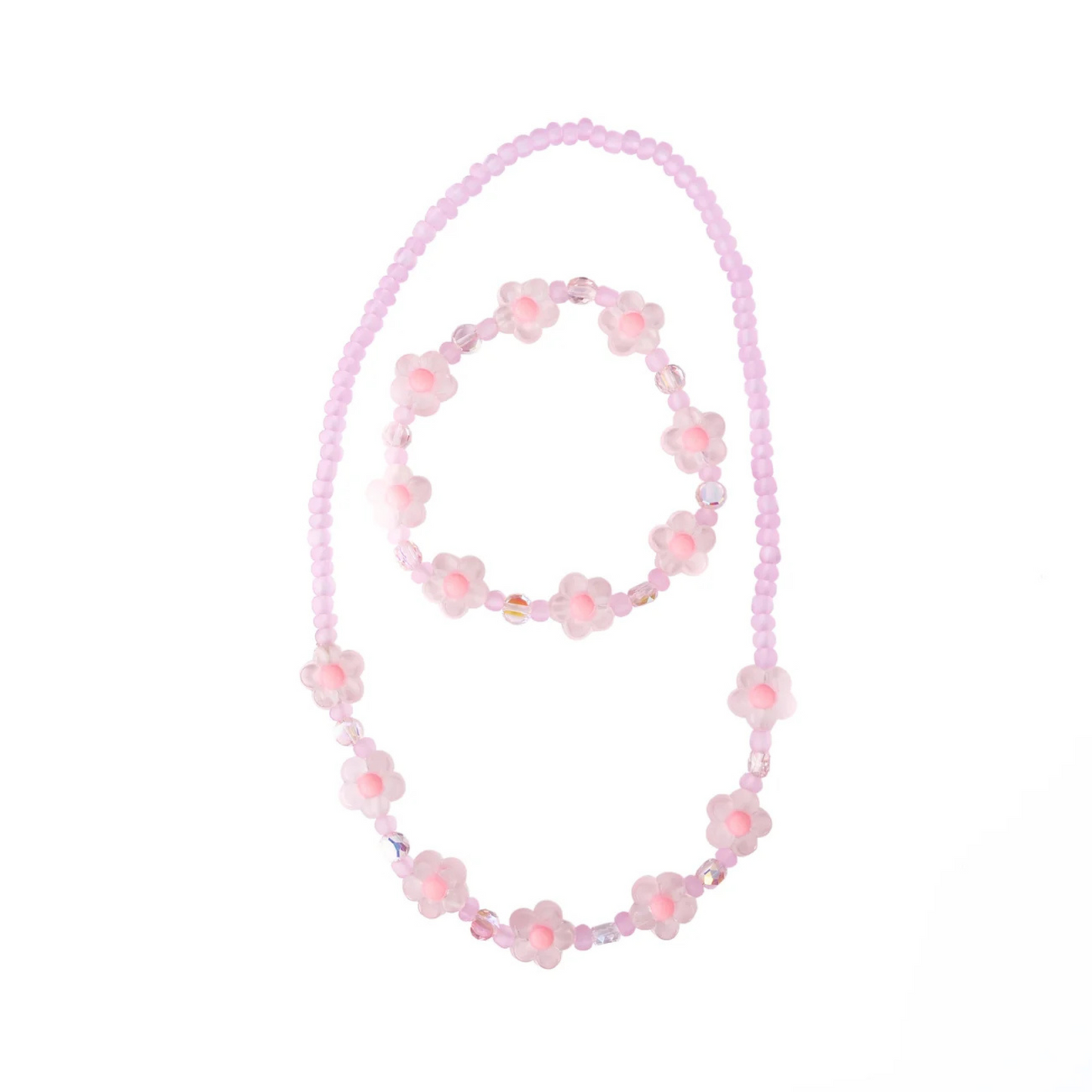 Pink crystal blooms necklace & bracelet set