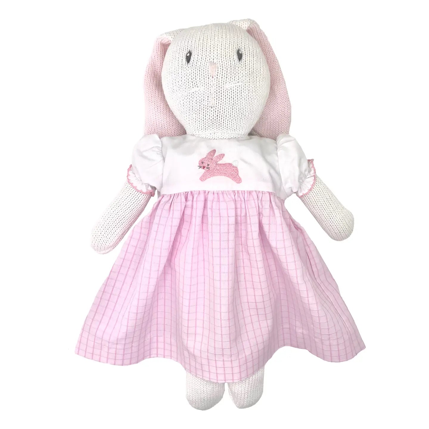 Knit bunny doll w. embroidered pink dress
