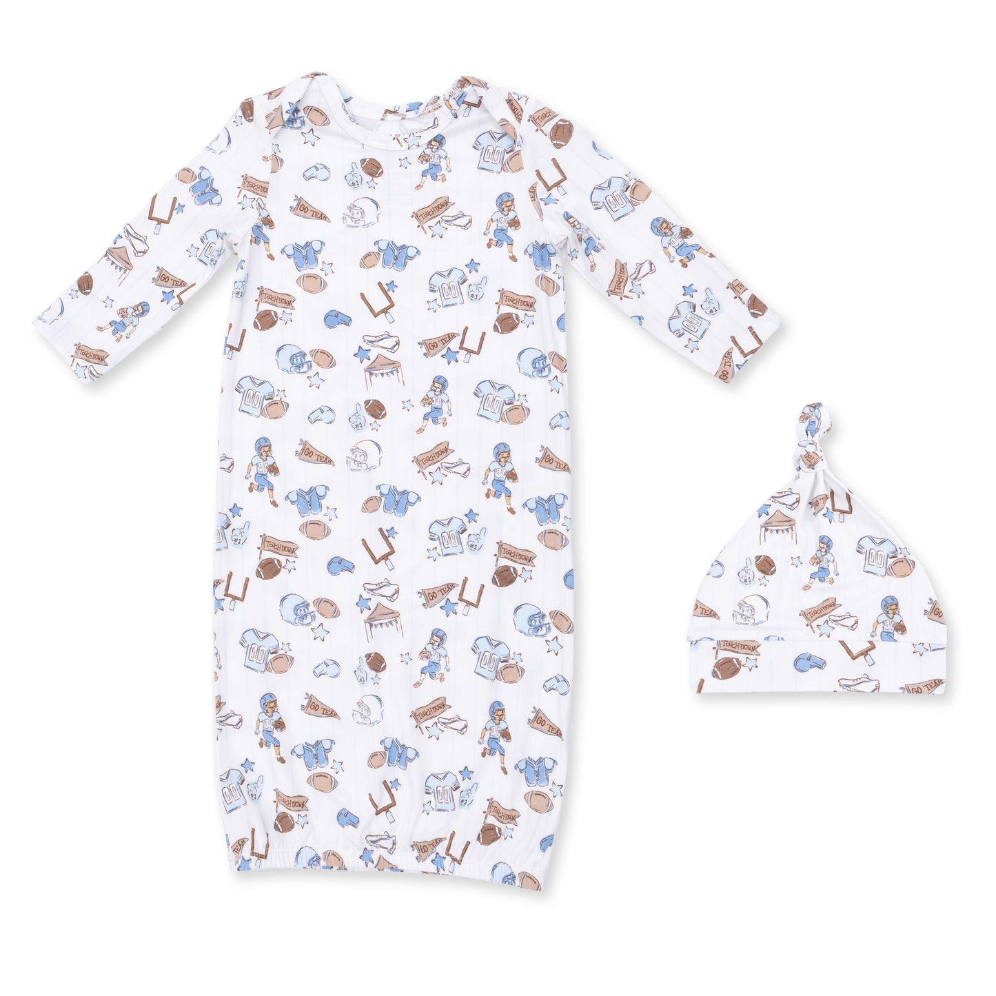 Football nursery gown & knotted hat