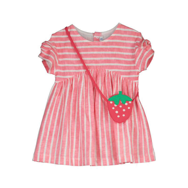 Pink striped dress w. strawberry bag