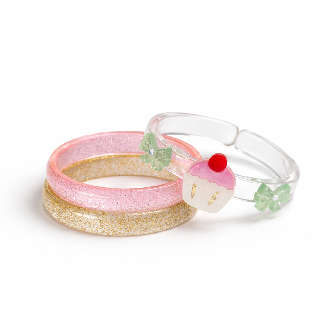 Cupcakes & bows glitter pink bangles