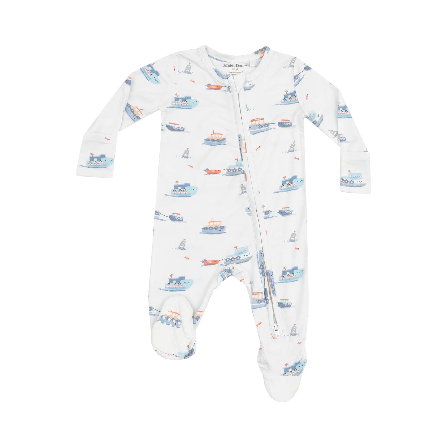 Bubbly tugboats 2 way zipper footie