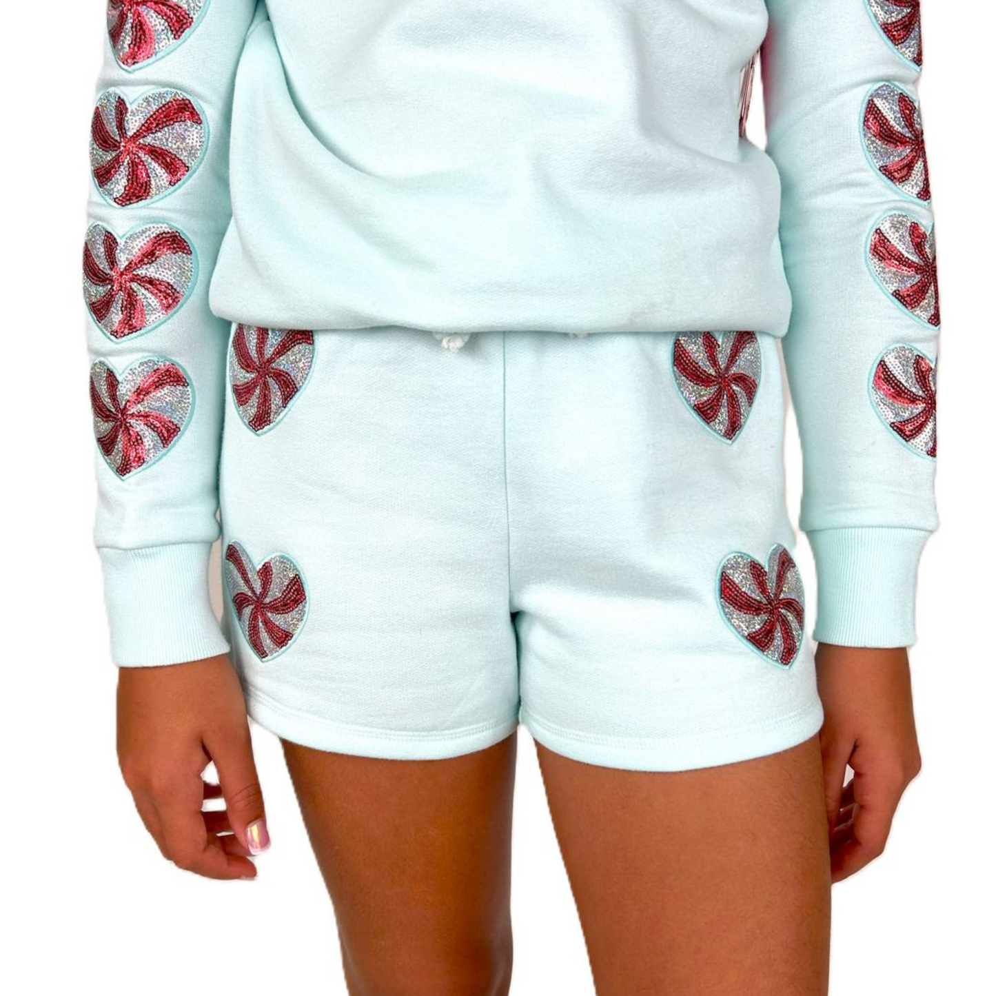 Candy cane hearts sequins shorts