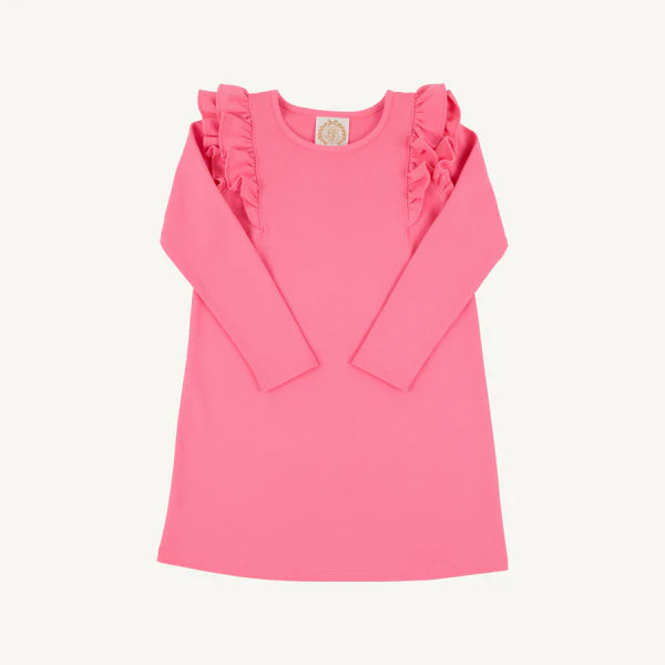 L/s ruehling ruffle dress - romany rose