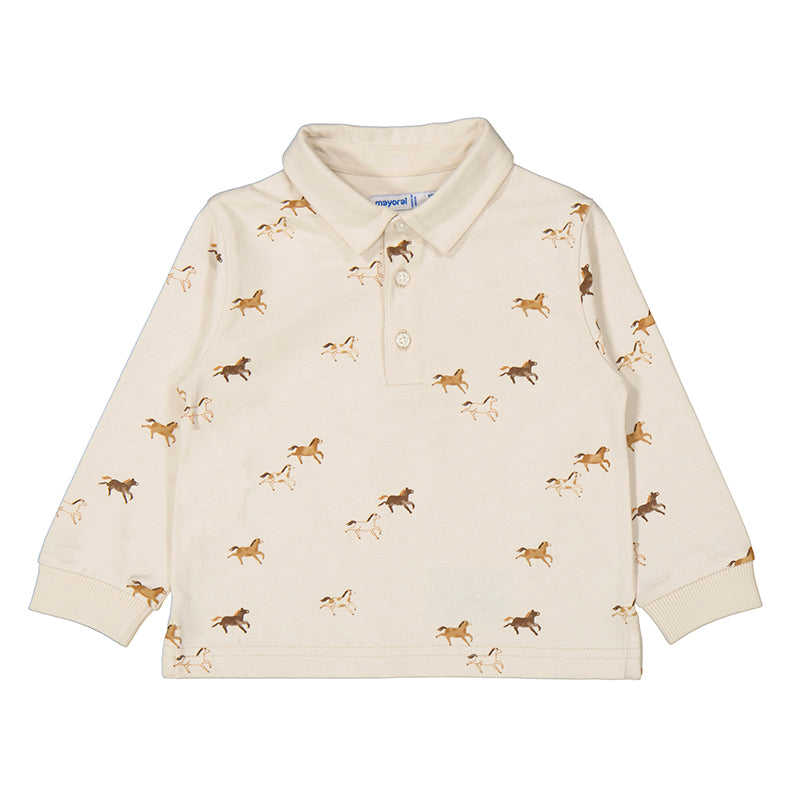 L/s printed polo - mushroom