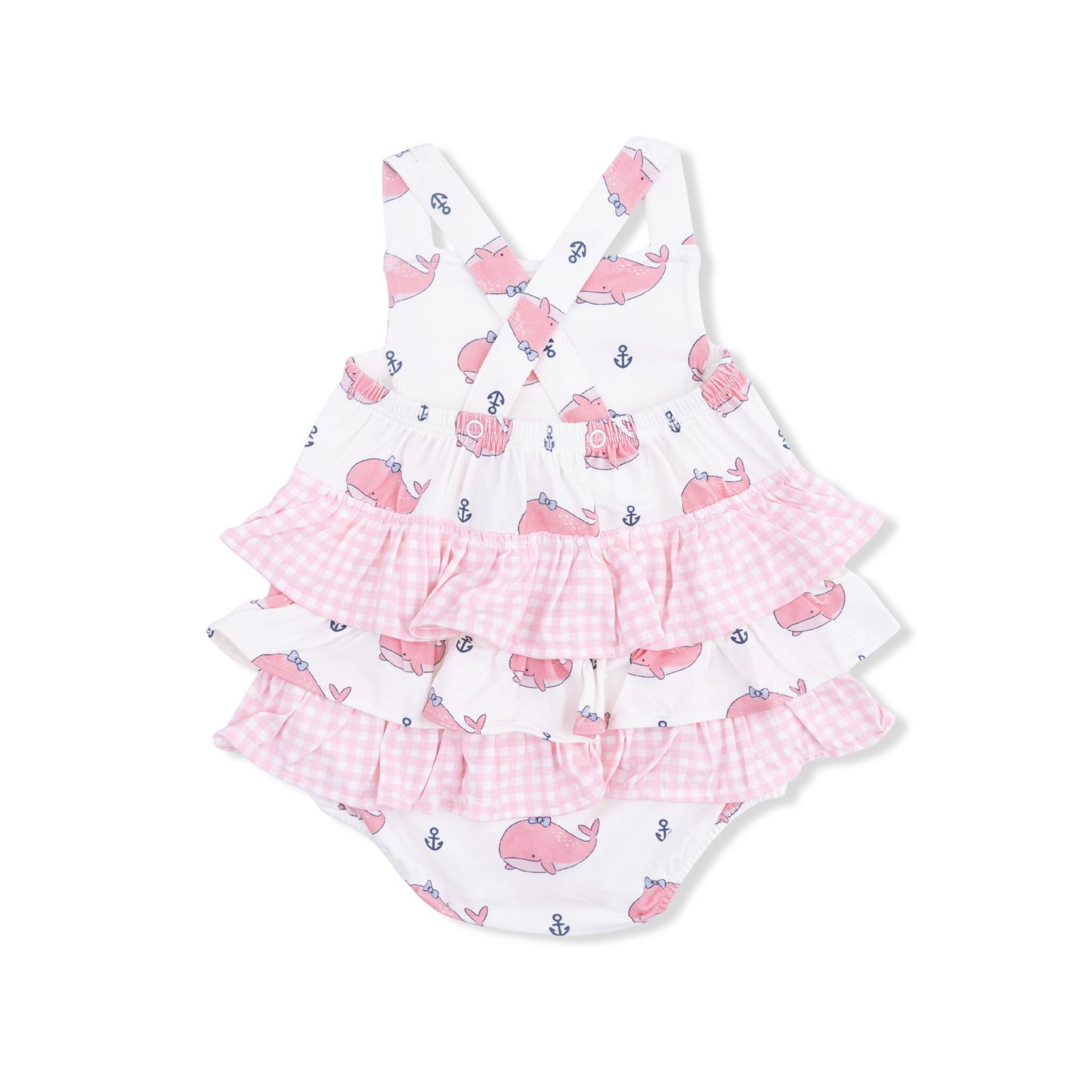 Bubbly whale w. pink bows ruffle sunsuit