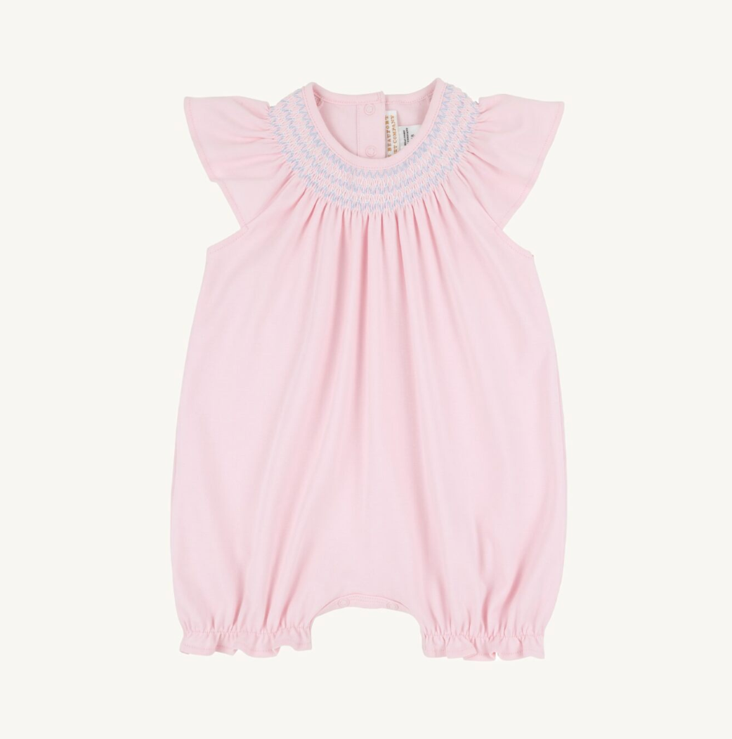Sandy smocked romper - palm beach pink/bsblue/wawhite