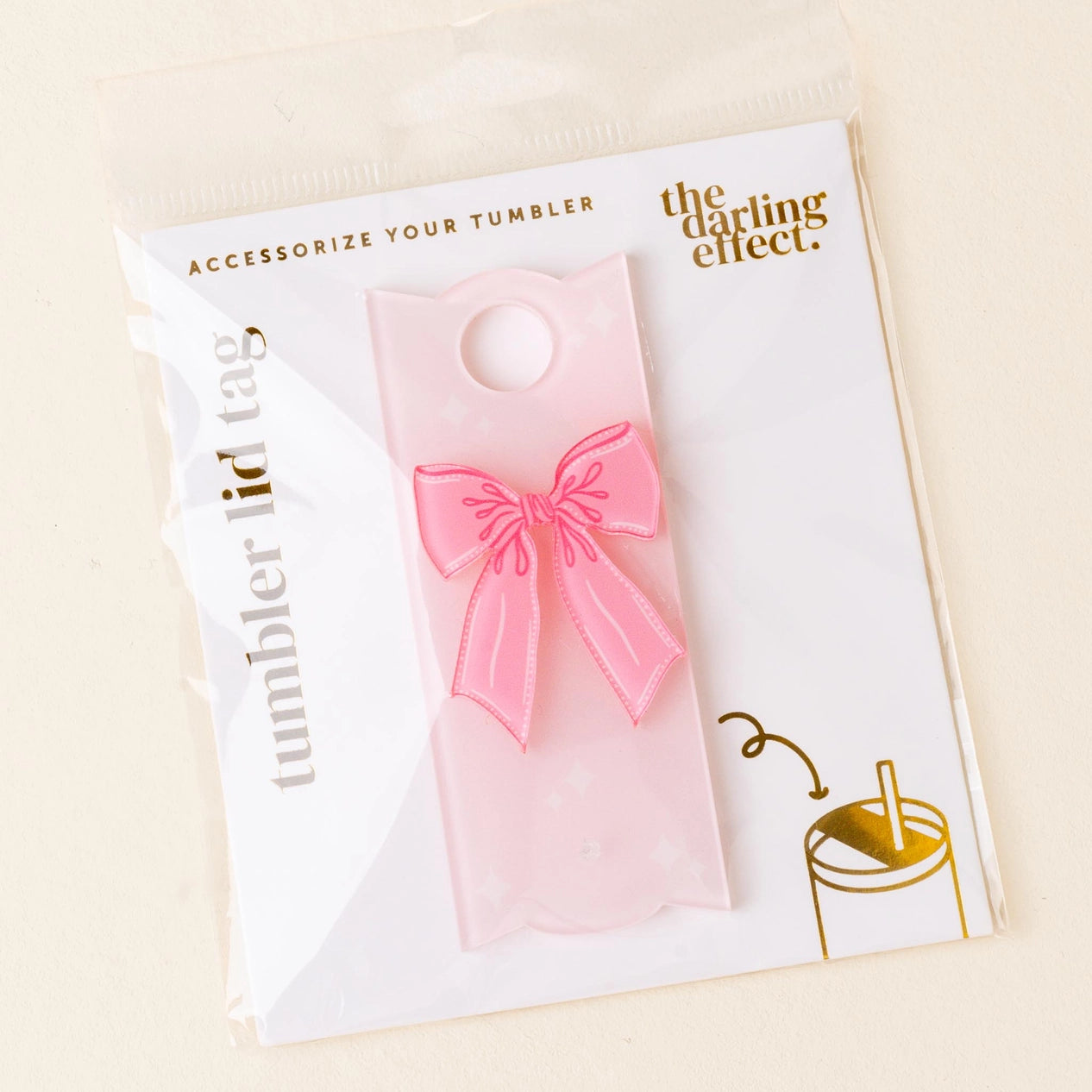 Tumbler lid tag - bow pink