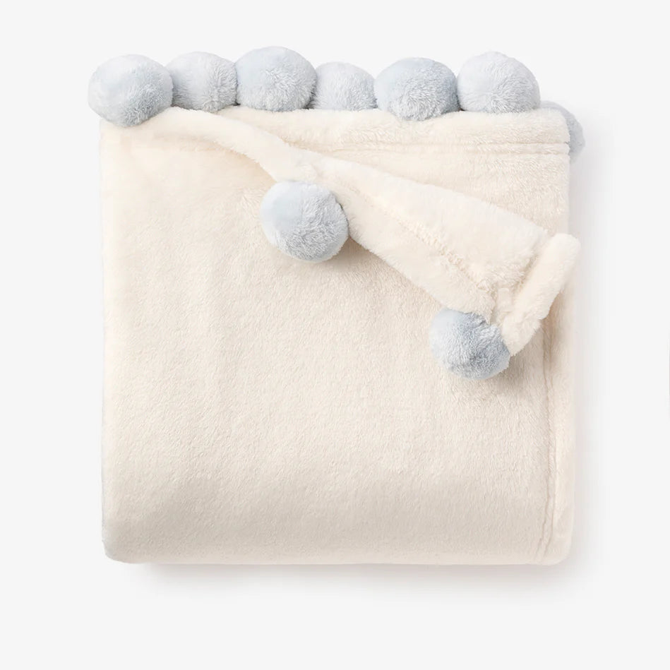 Flannel fleece pom blanket - blue