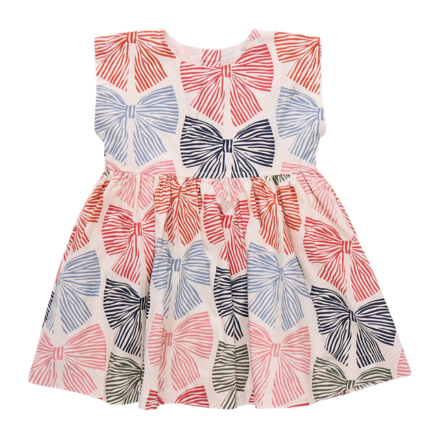 Adaline dress - multi stripe bows