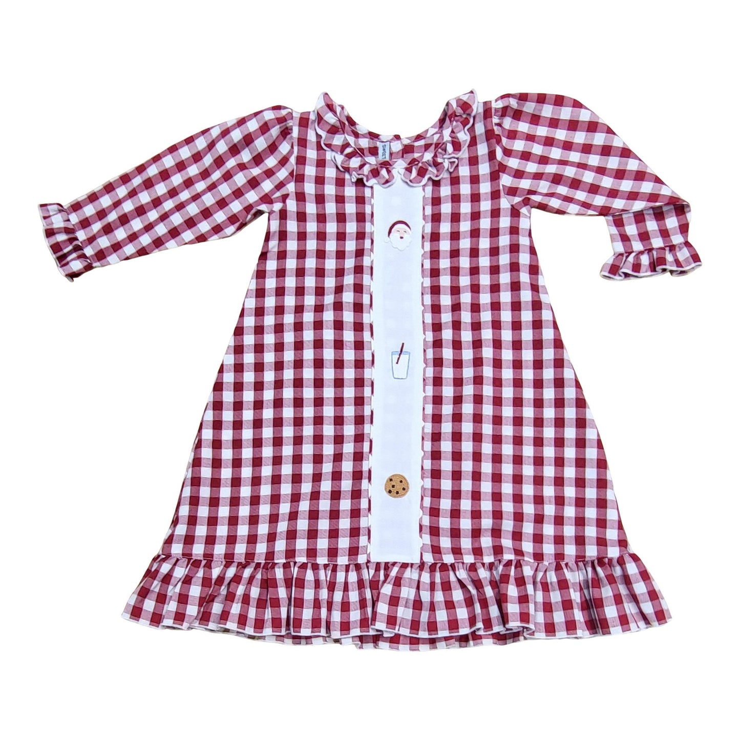 Emb. Santa & cookie pj gown- red gingham