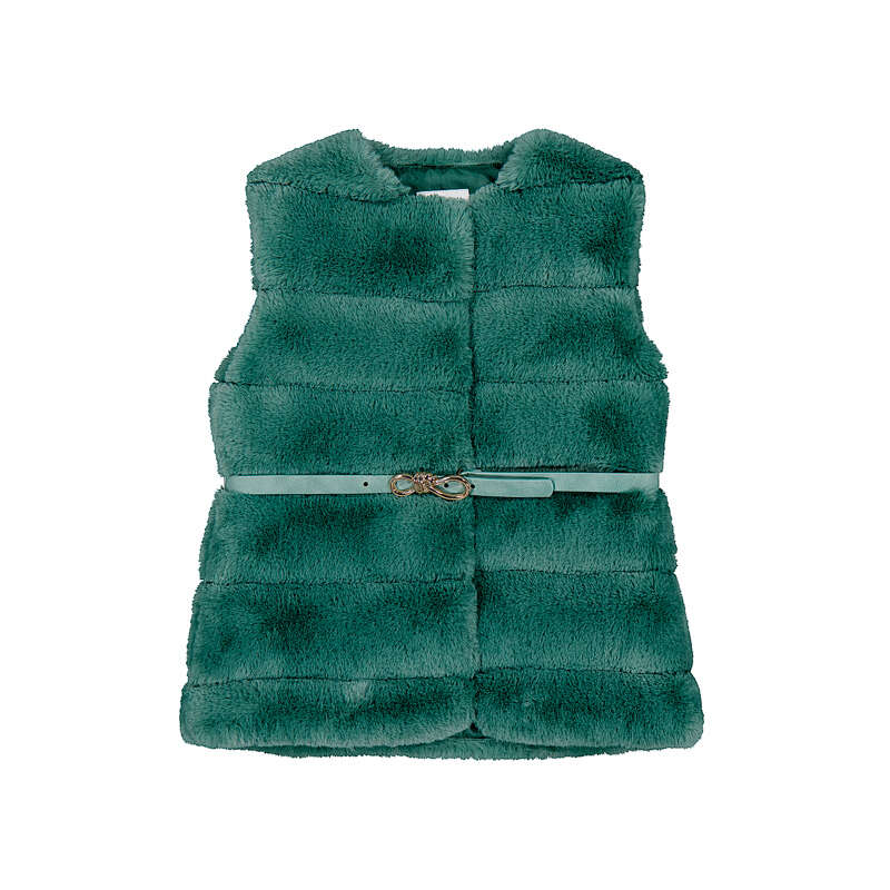 Faux fur vest w. belt - green
