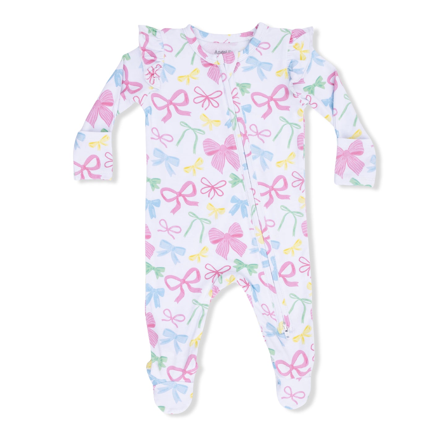 Sweet bows 2 way ruffle sleeve zipper footie