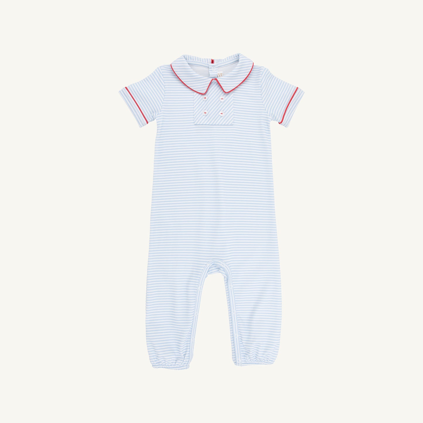 Benny buton romper - beale st blue stripe