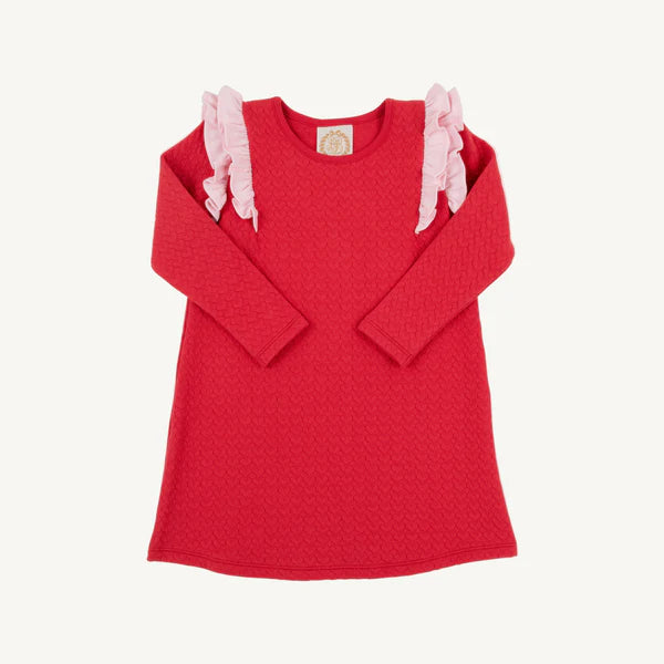 L/s ruehling ruffle dress - richmond red/palm beach pink