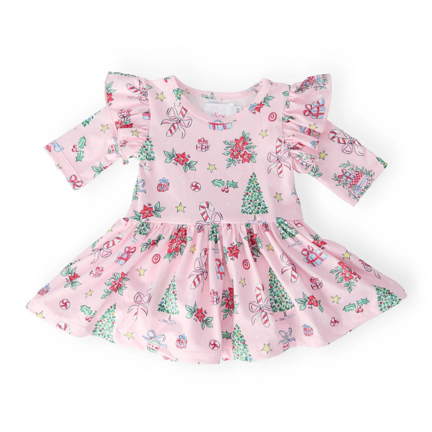 Pink Christmas 3/4 sleeve twirl flutter bodysuit