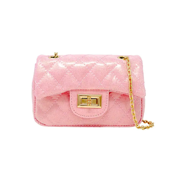 Classic quilted sparkle mini purse - pink lemonade