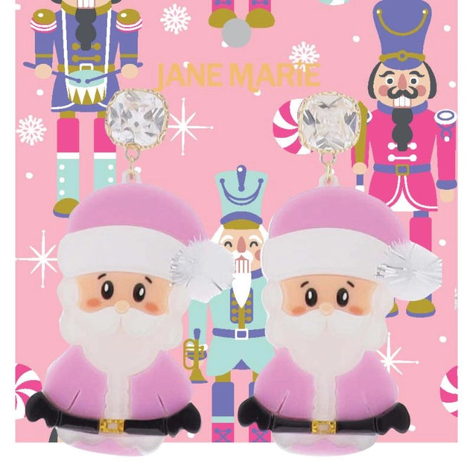 Santa w. white/silver pom earrings