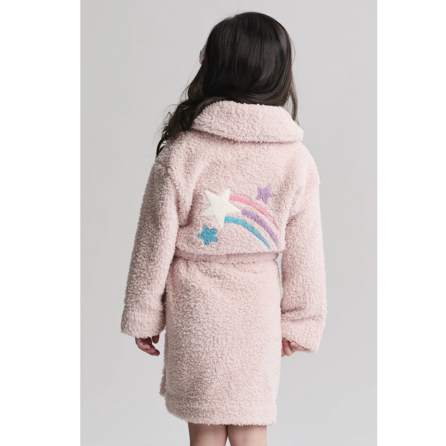 Brushed embroidered star robe - dusty rose