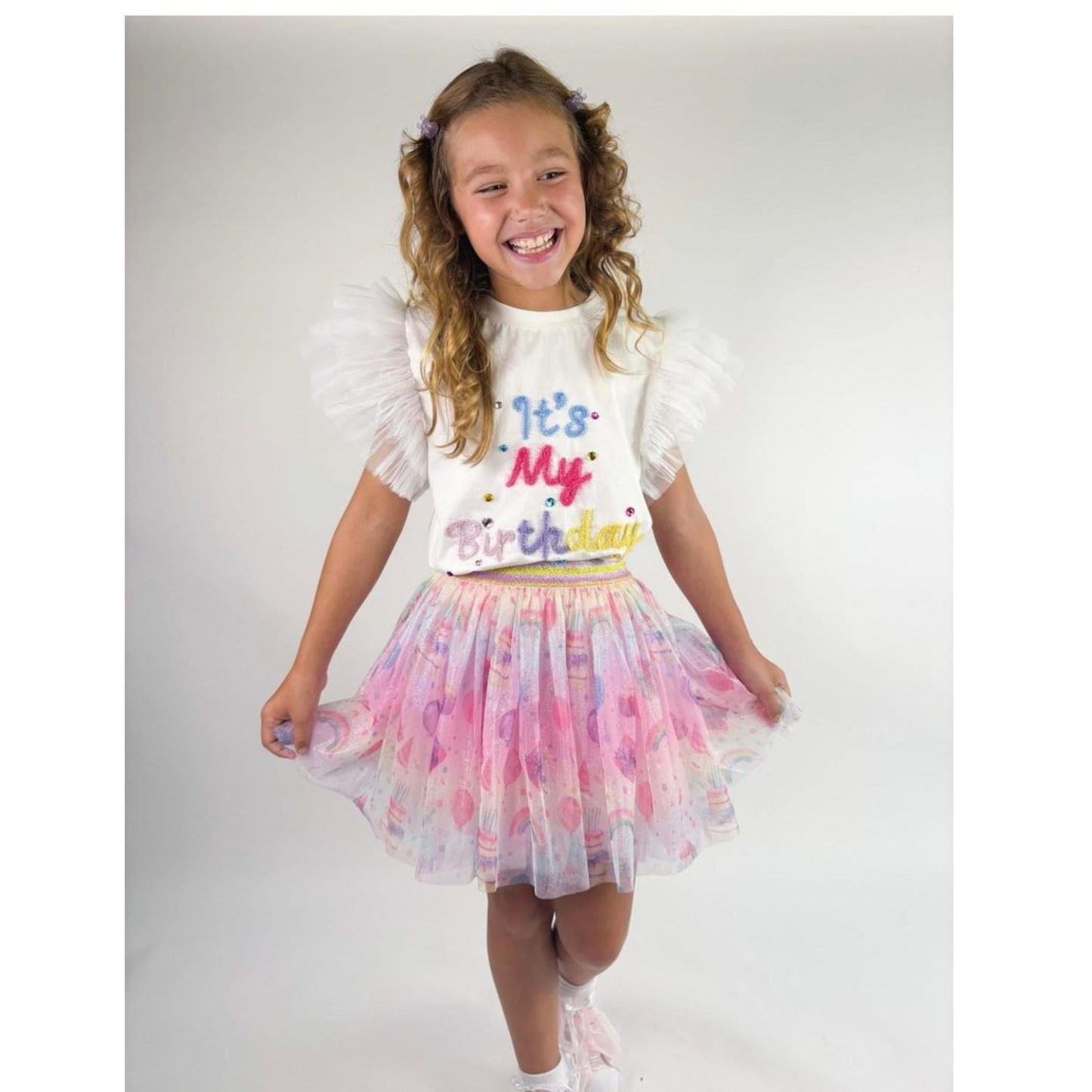 Birthday print tulle skirt
