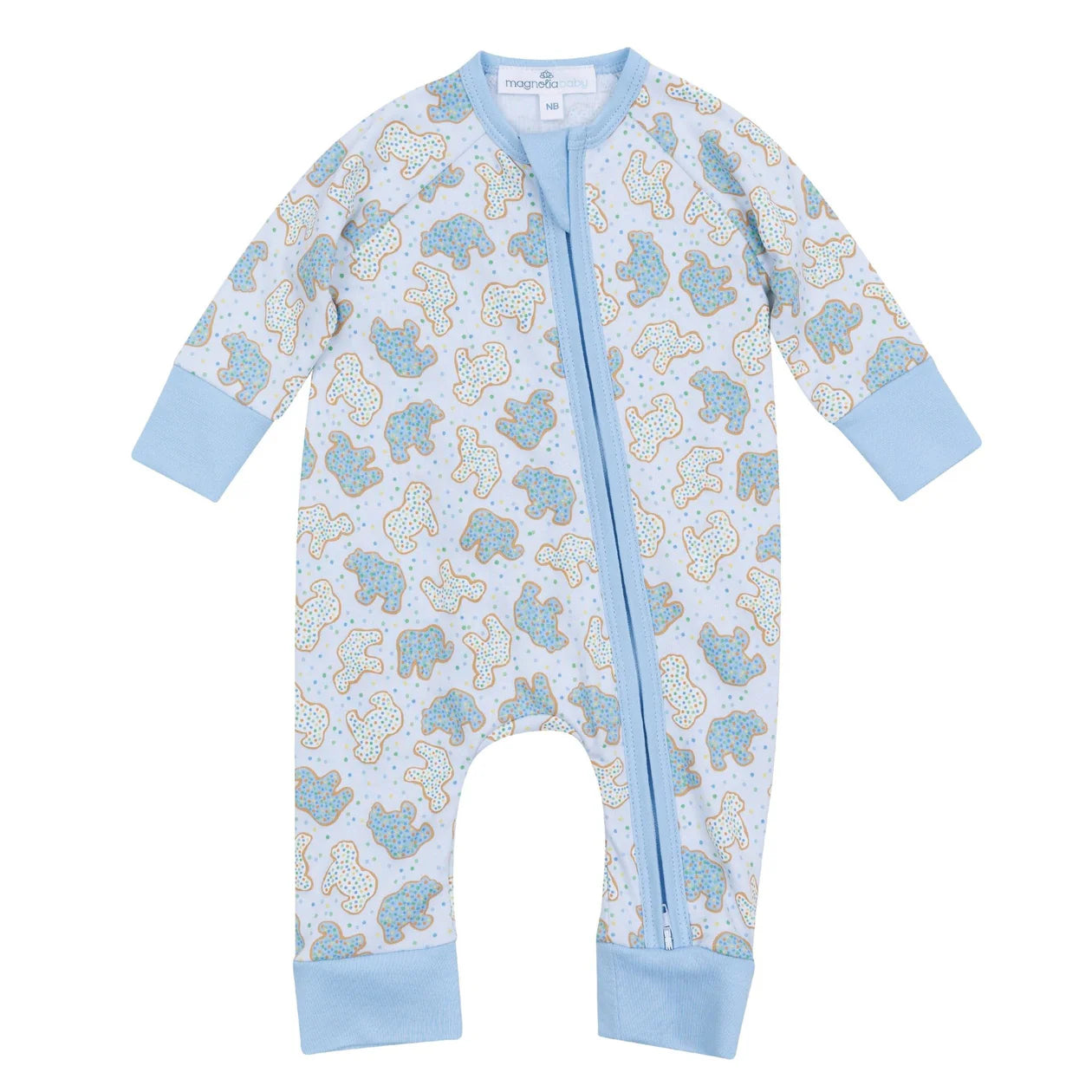 Animal cracker zipper playsuit - light blue